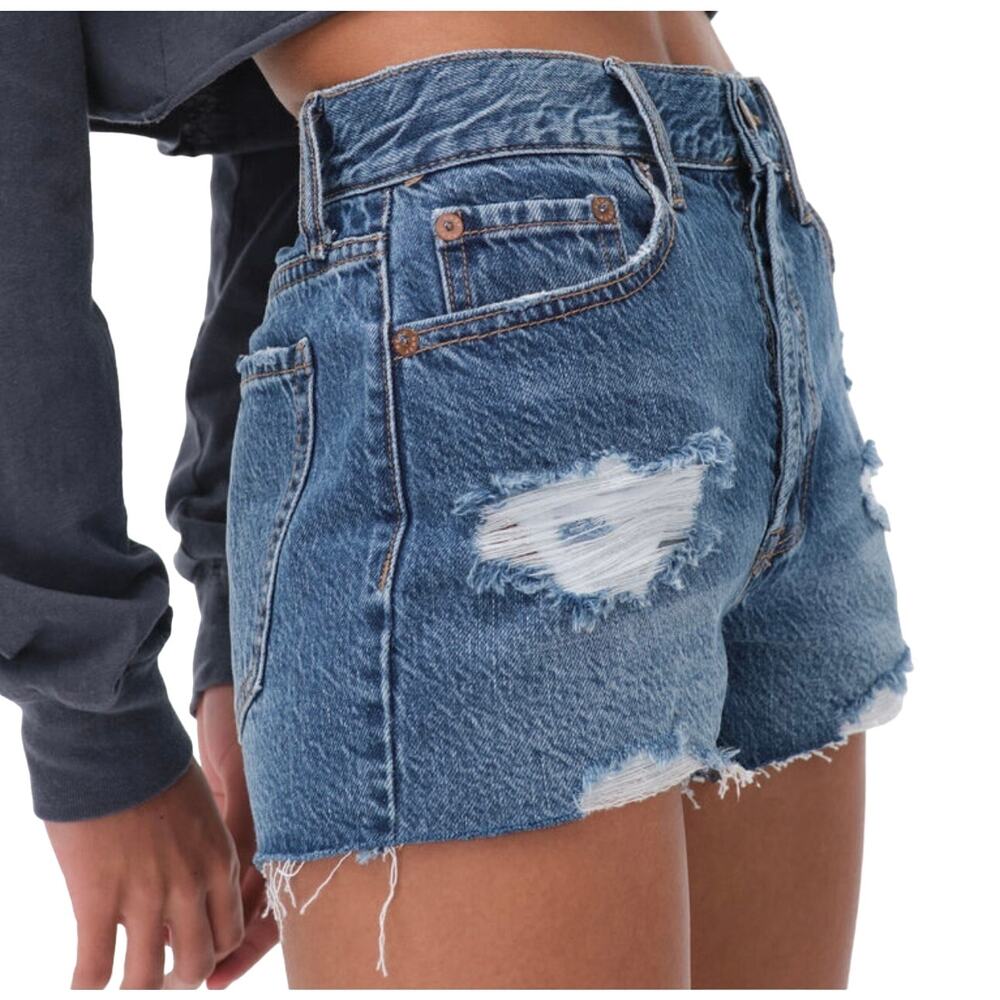 Aeropostale Slouchy Boyfriend Mid Waist Distressed Cotton Denim Shorts sz 2